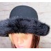 DAME Faux Fur Trimmed Hat Black Wool Made In Italy  eb-85798677